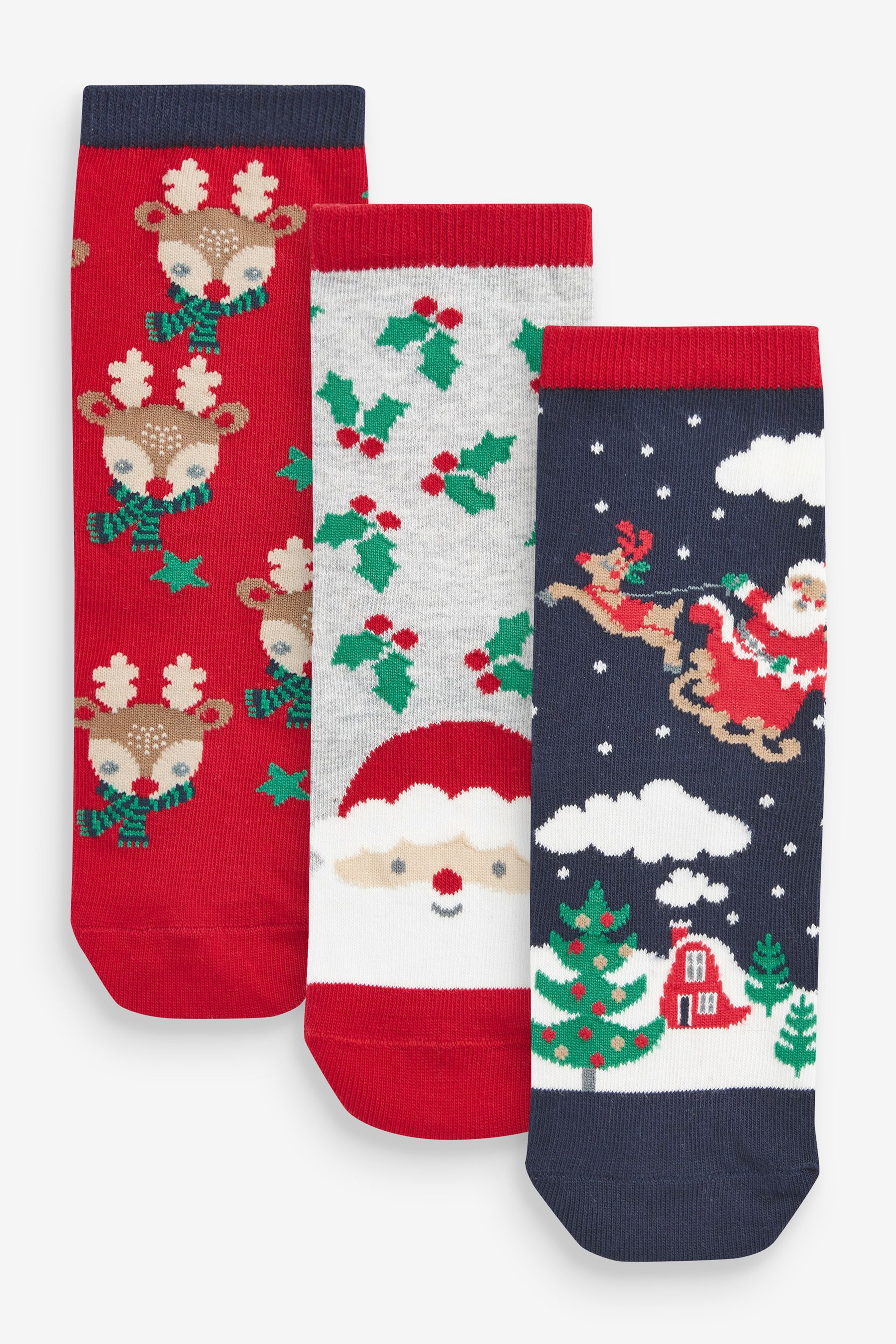 Комплект из 3 пар хлопковых носков с рождественскими мотивами Next, синий