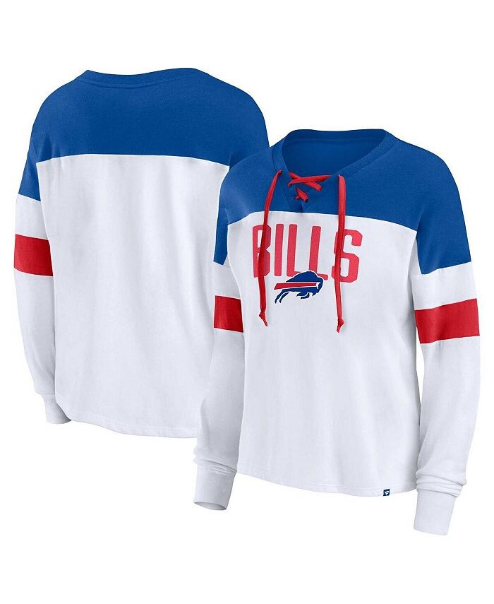 

Женская фирменная белая футболка Royal Buffalo Bills размера плюс с v-образным вырезом на шнуровке и длинными рукавами Fanatics, белый