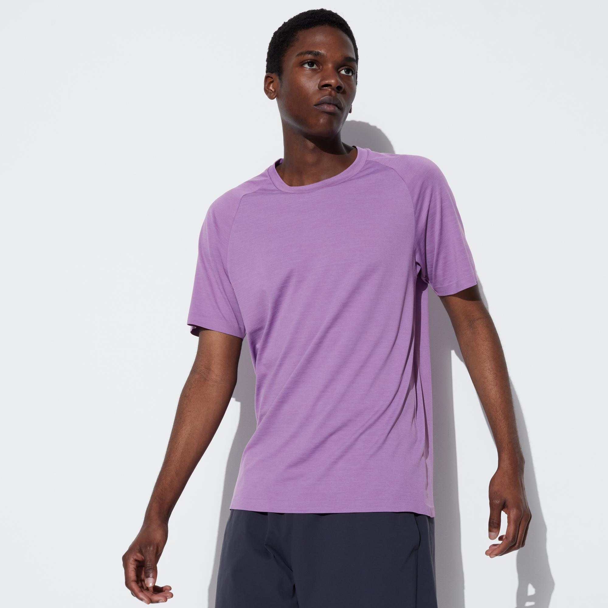Футболка Uniqlo Dry EX с круглым вырезом, фиолетовый футболка uniqlo dry ex с круглым вырезом синий