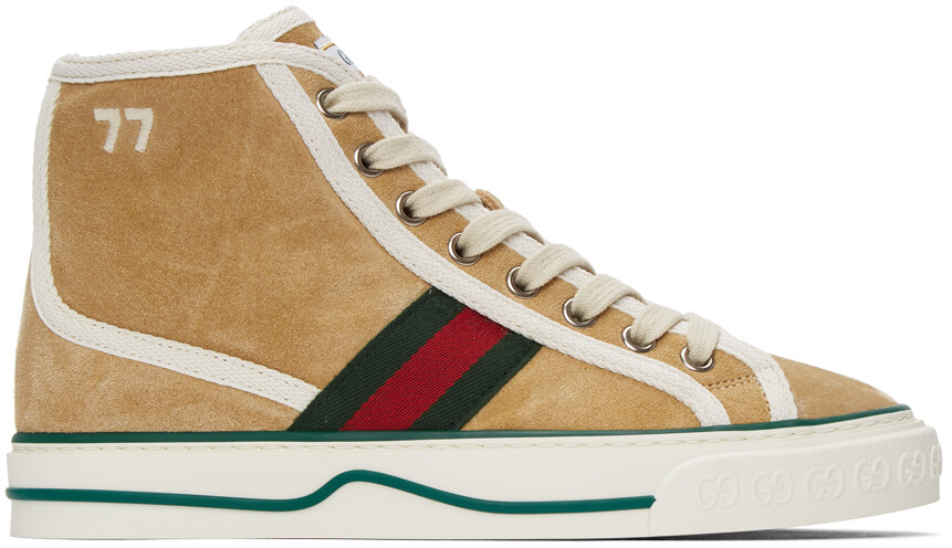 

Бежевые замшевые высокие кеды Tennis 1977 Gucci