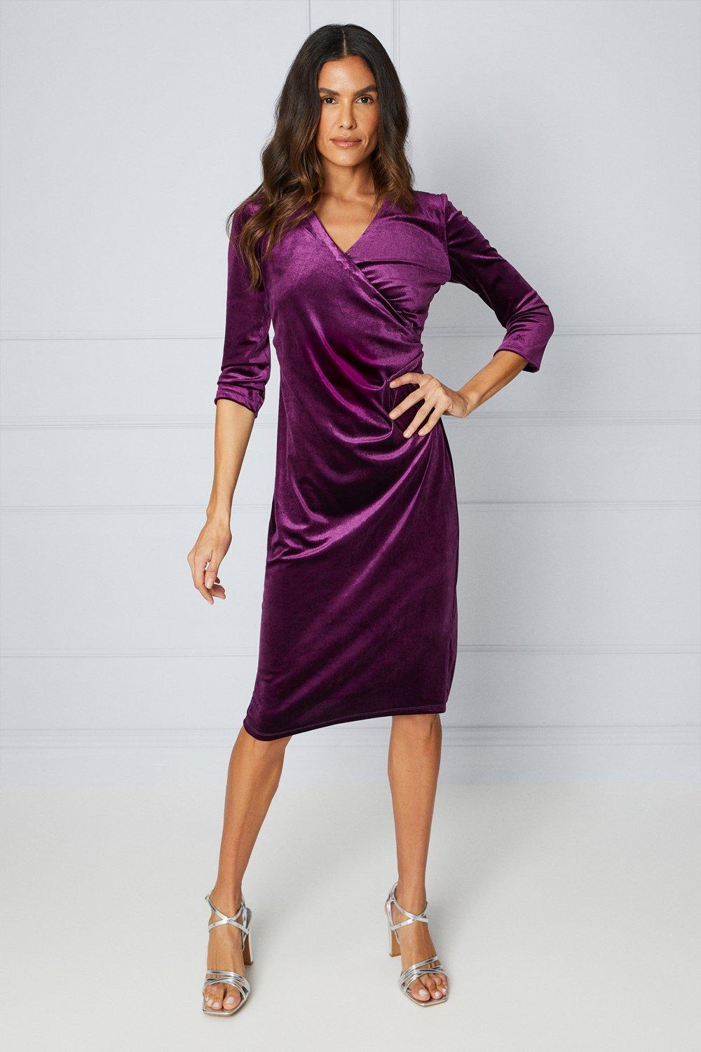Бархатное платье прямого кроя со сборками Wallis, фиолетовый темно серое бархатное платье миди прямого кроя с драпировкой