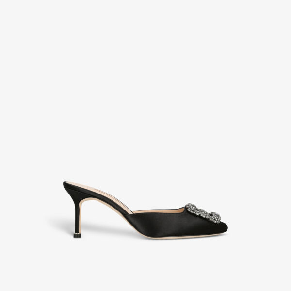 

Атласные мюли hangisi на каблуке, украшенные кристаллами Manolo Blahnik, черный