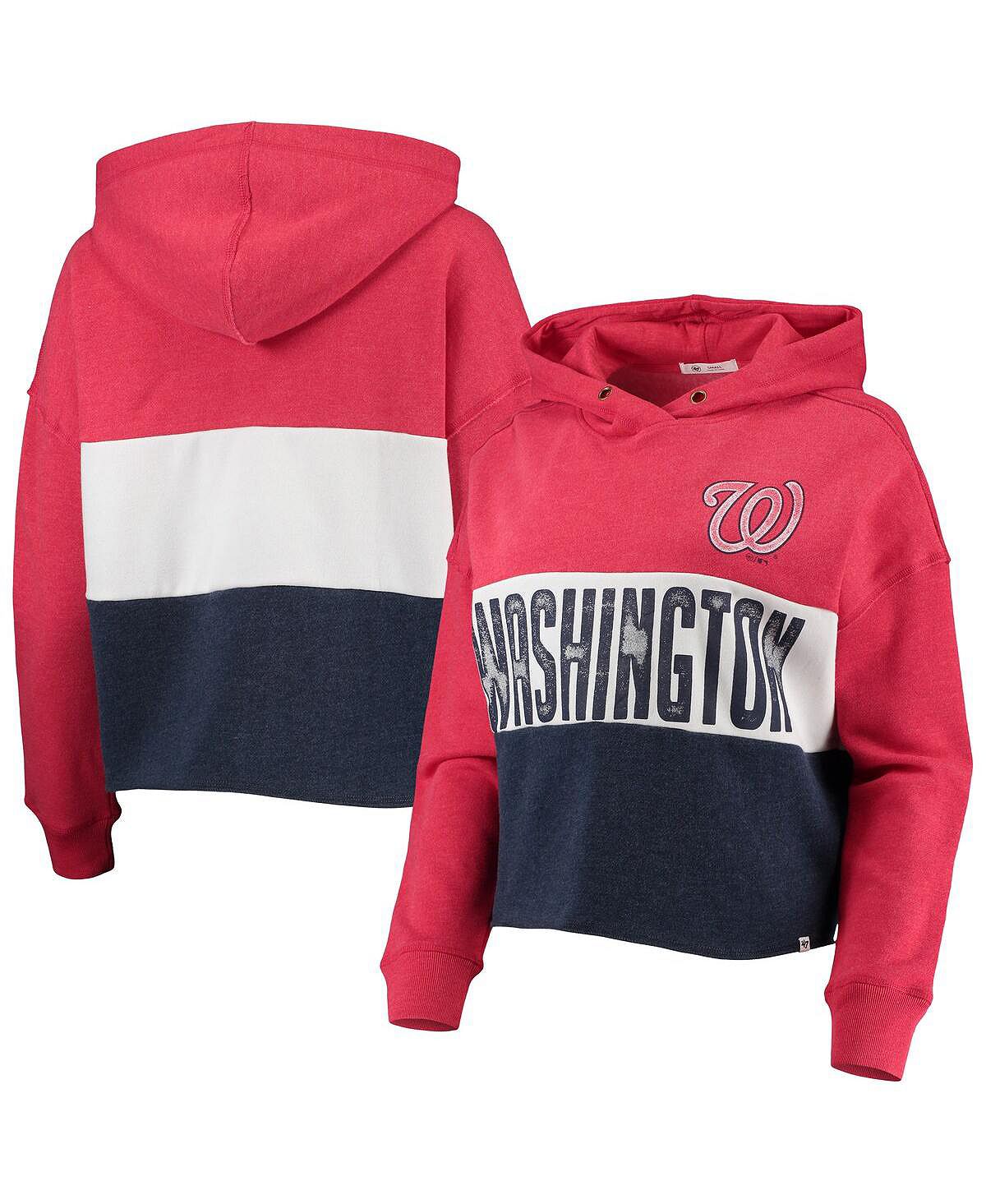 цена Женский укороченный пуловер с капюшоном Lizzy '47 с красным и темно-синим оттенком Washington Nationals '47 Brand