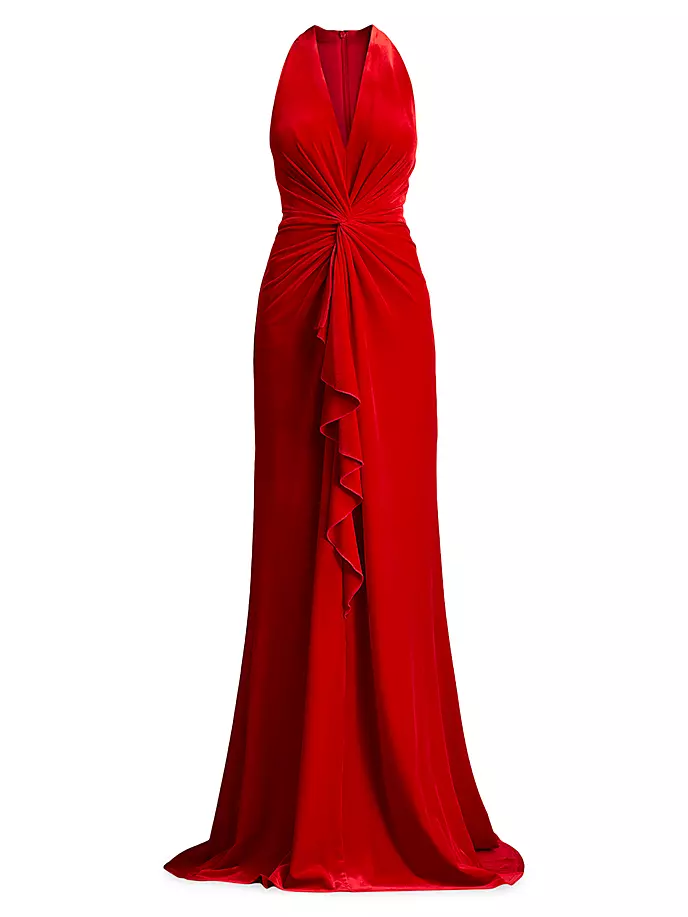 

Бархатное платье с бретельками на бретельках Tadashi Shoji, цвет geranium