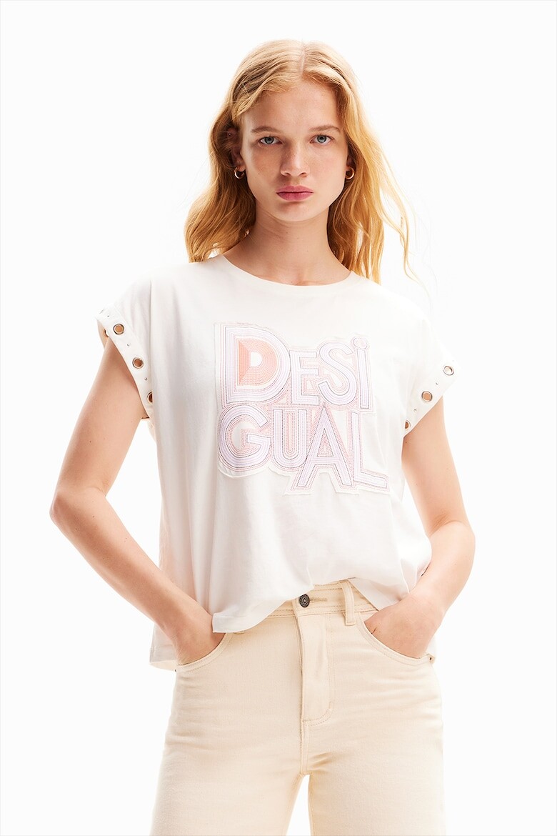 

Хлопковая футболка с пришитым логотипом Desigual, розовый