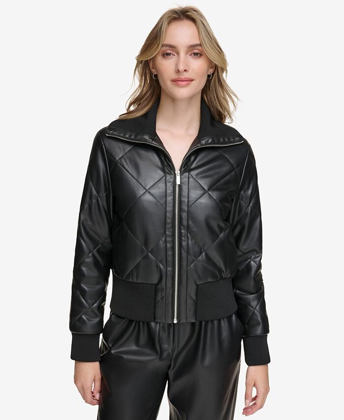 

Женская стеганая куртка из искусственной кожи Calvin Klein, цвет Black