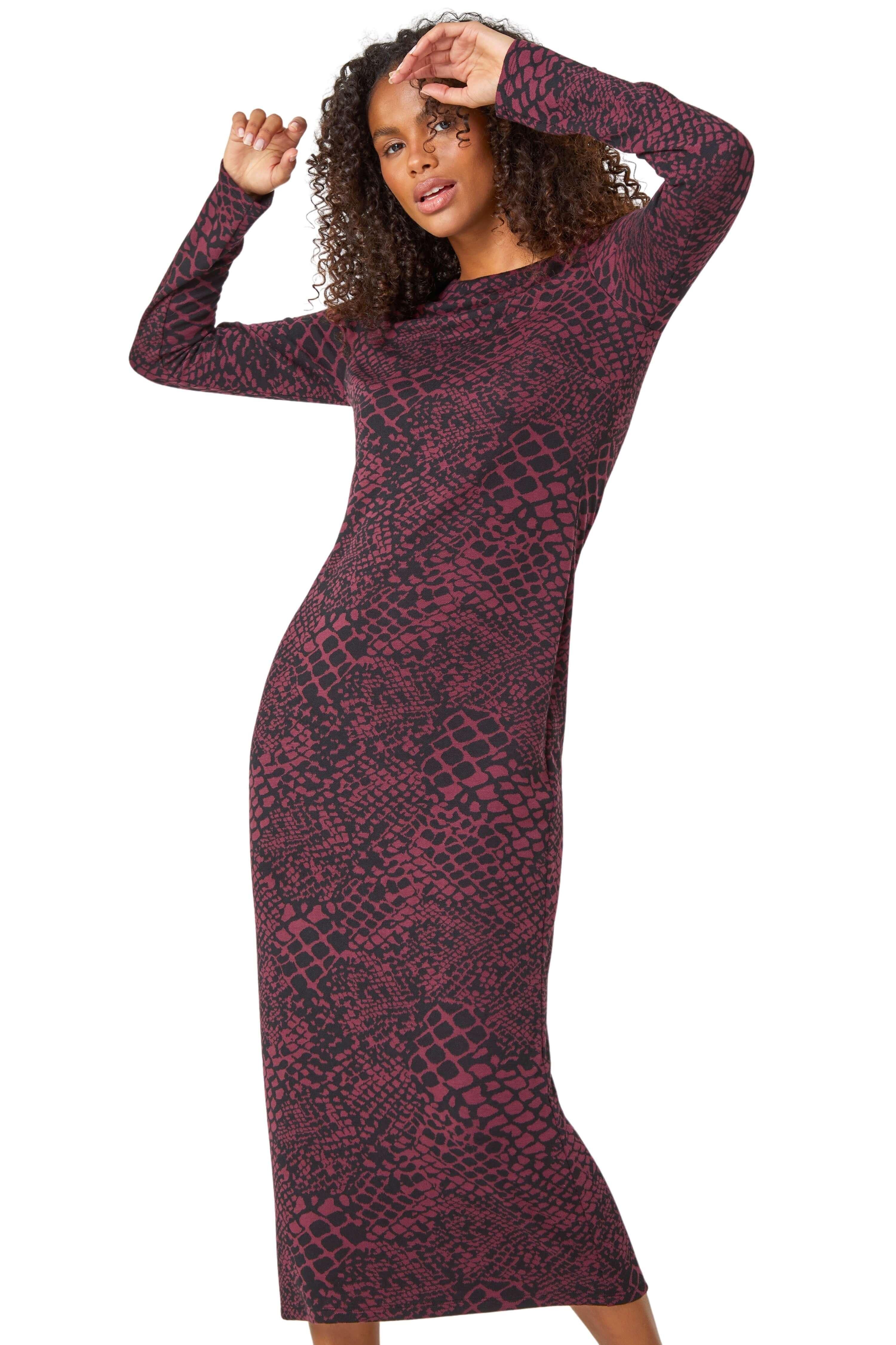 Жаккардовое эластичное платье со змеиным принтом Dusk, красный цена и фото