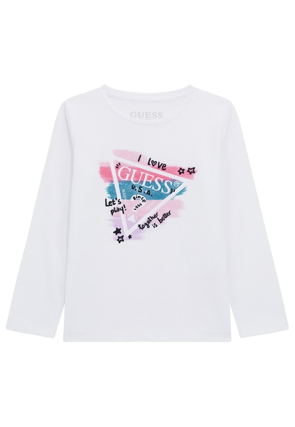

Футболка с длинными рукавами Logo Dreieck Aus Glitzer Vorn Guess, цвет weiß