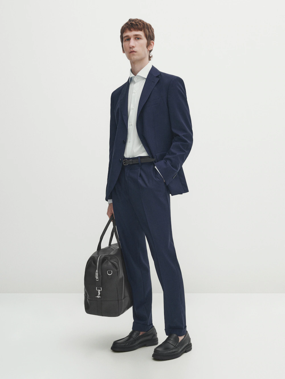 

Костюмный пиджак из холодной шерсти в полоску Massimo Dutti, синий