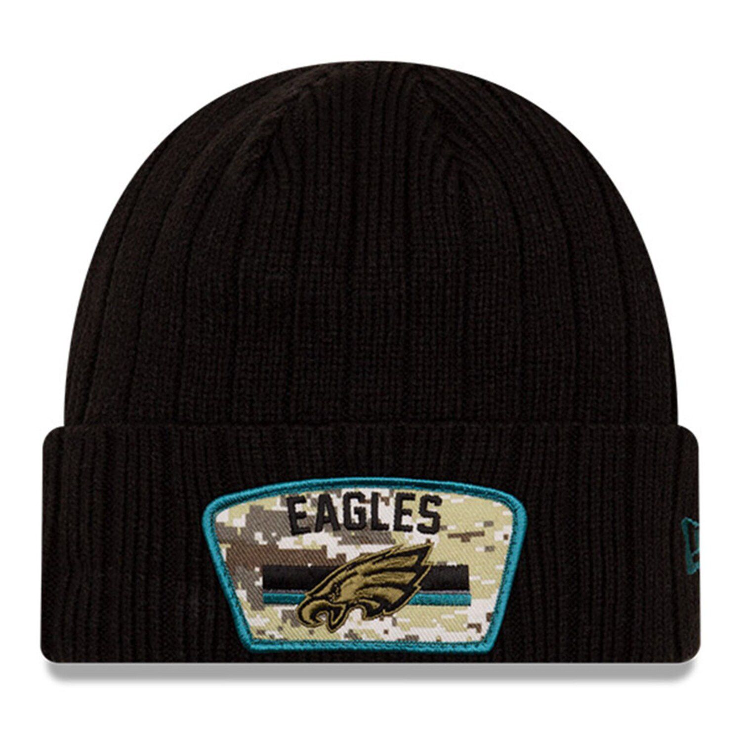 

Мужская черная вязаная шапка New Era Philadelphia Eagles 2021 Salute To Service с манжетами