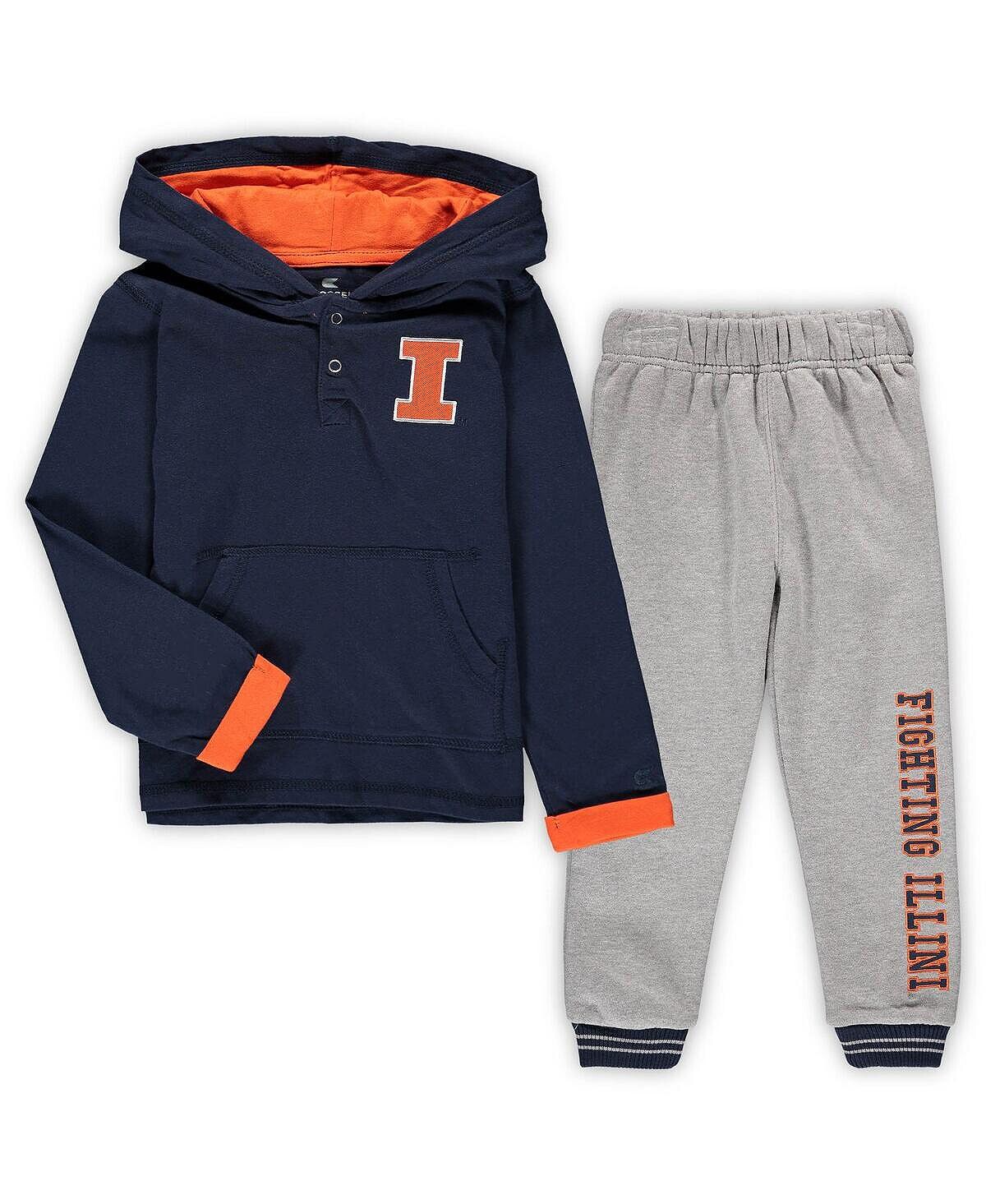 

Комплект из худи и спортивных штанов темно-синего, серого цвета Illinois Fighting Illini Poppies для мальчиков для малышей Colosseum
