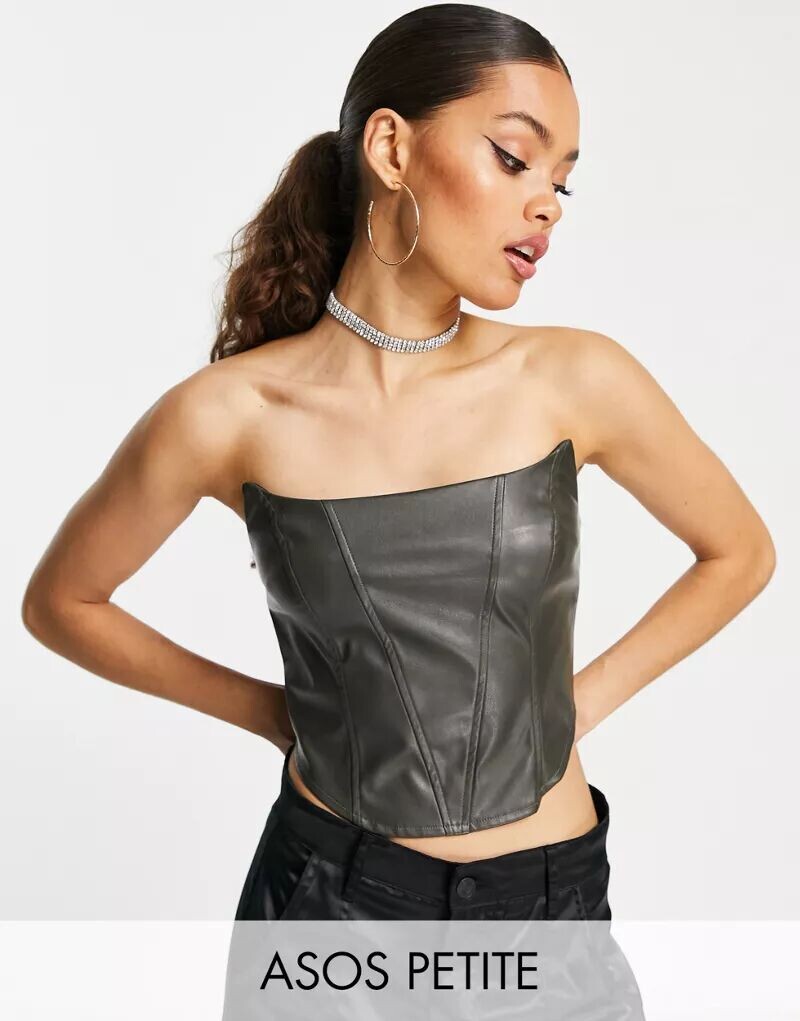 

Корсетный топ цвета хаки с прострочкой из искусственной кожи ASOS DESIGN Petite