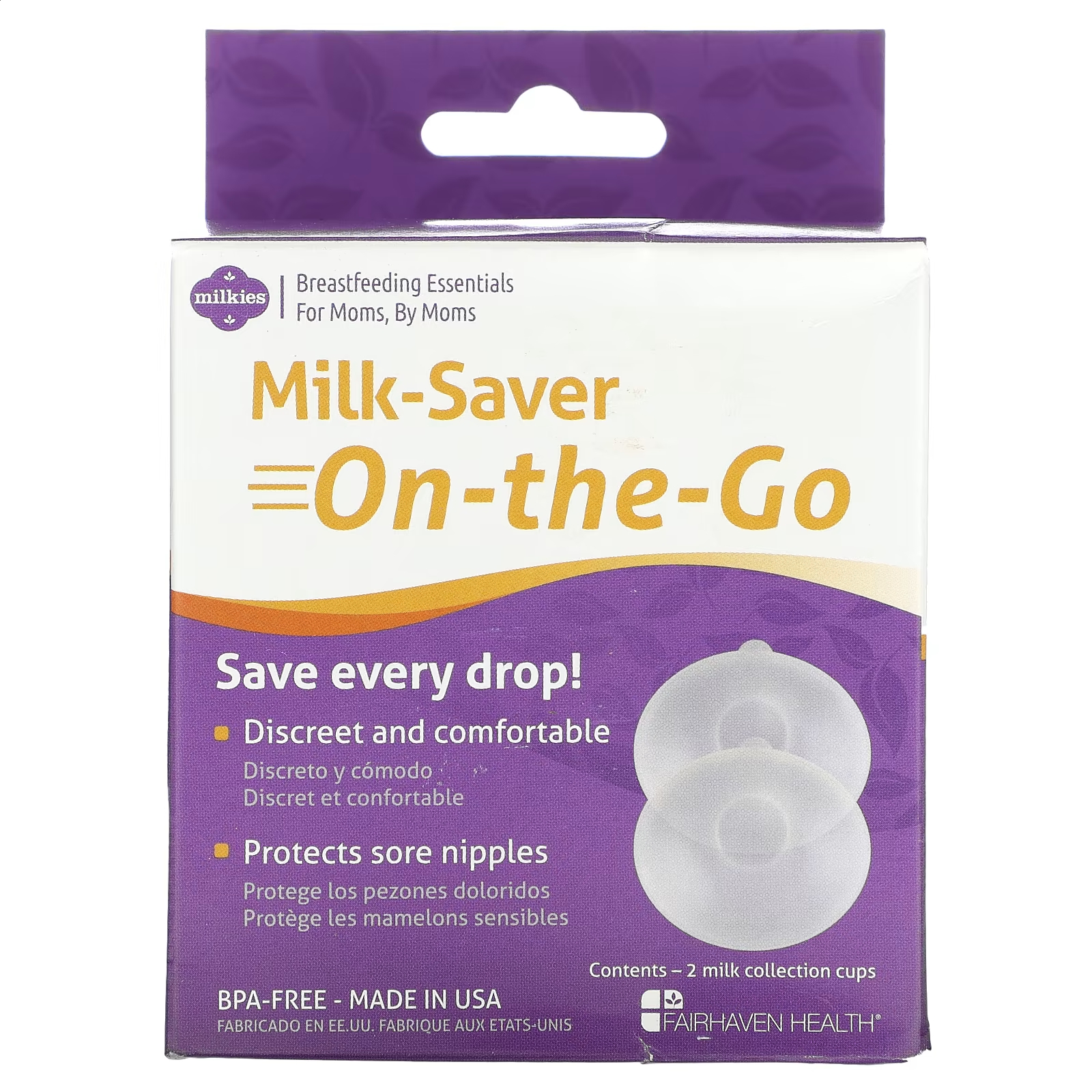 Fairhaven Health Milkies Milk Saver On The Go, 2 чашки для сбора молока мультивитамины fairhaven health milkies для экономии молока