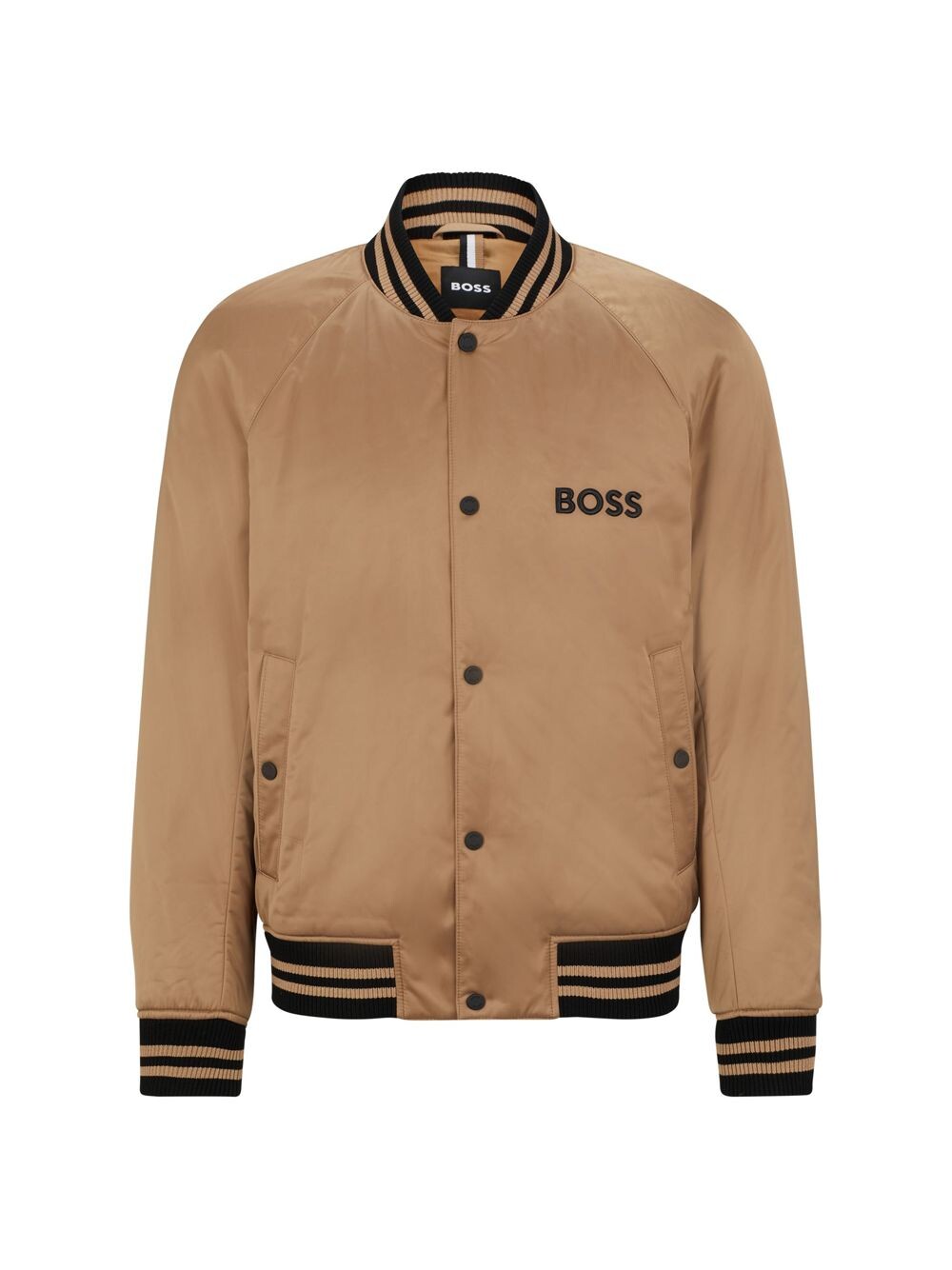 

Атласный бомбер с полосками и логотипом BOSS, бежевый