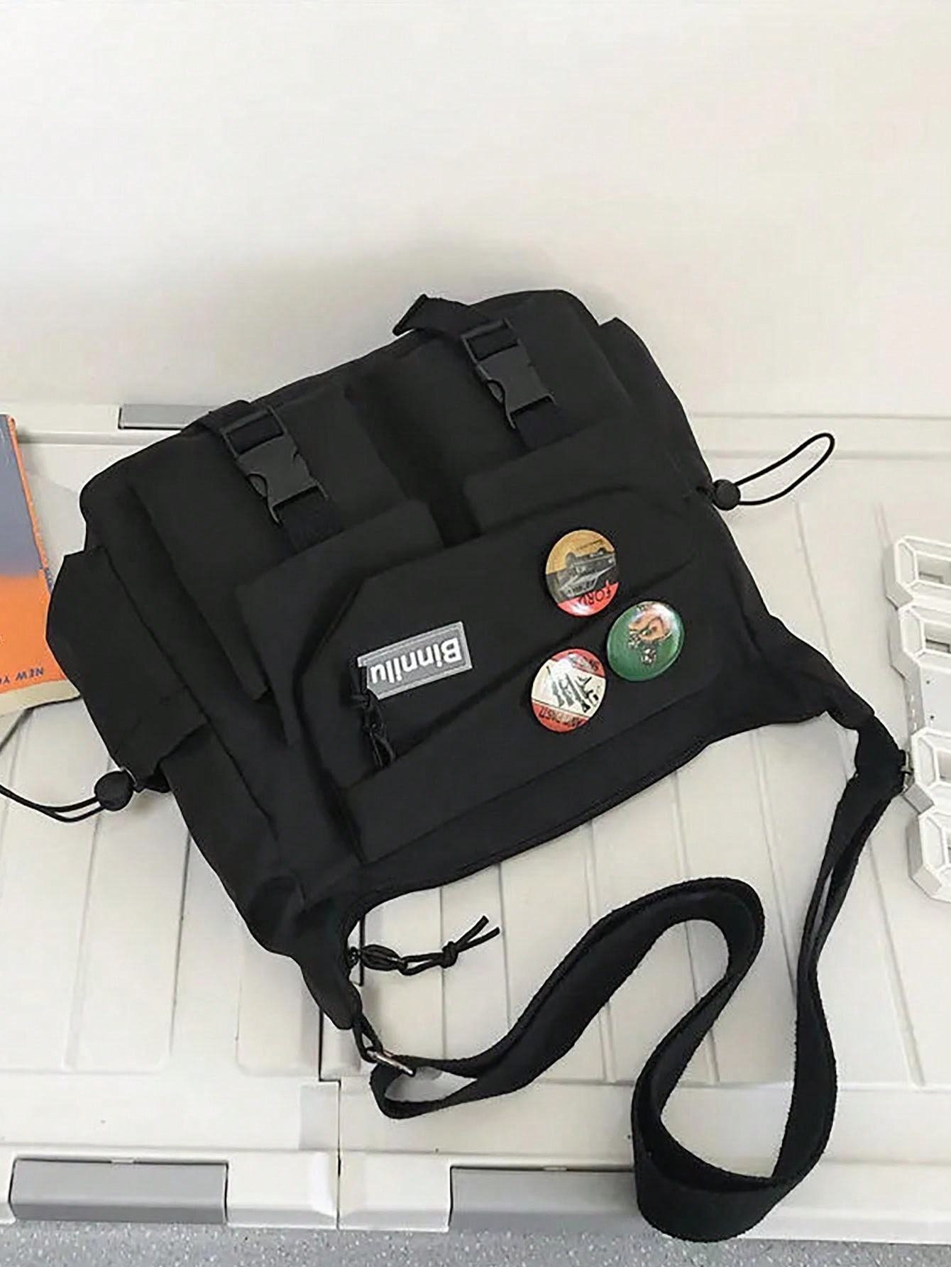 Нейлоновая сумка через плечо унисекс в стиле преппи, черный средняя сумка шопер с цветочным принтом и графикой в ​​стиле преппи бежевый