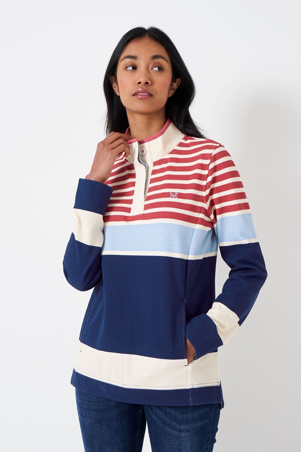 

Белый свитшот из хлопка в полоску Crew Clothing Company, белый