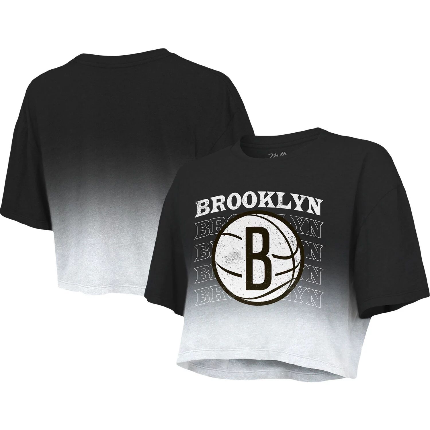 Женская укороченная футболка Majestic Threads черно-белого цвета с повторяющимся рисунком Brooklyn Nets Majestic