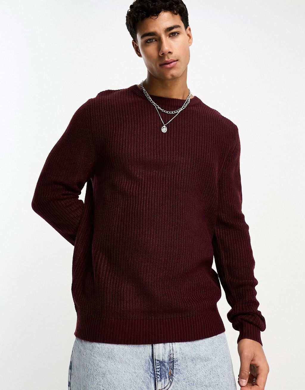 

Бордовый джемпер с круглым вырезом Jack & Jones
