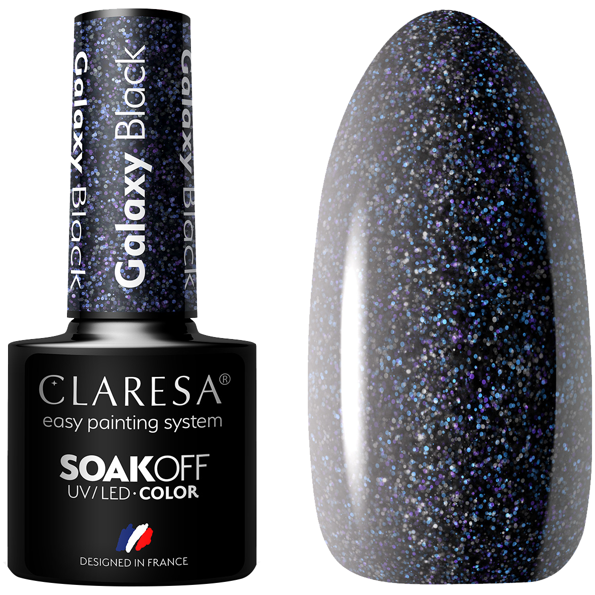 Гибридный лак для ногтей черный Claresa Galaxy, 5 гр