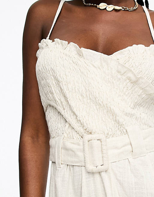 

Льняной комбинезон с поясом и лифом ASOS DESIGN