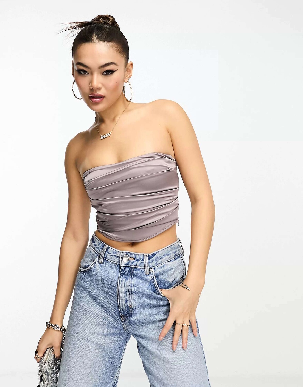 

Атласный корсетный топ из норки ASOS