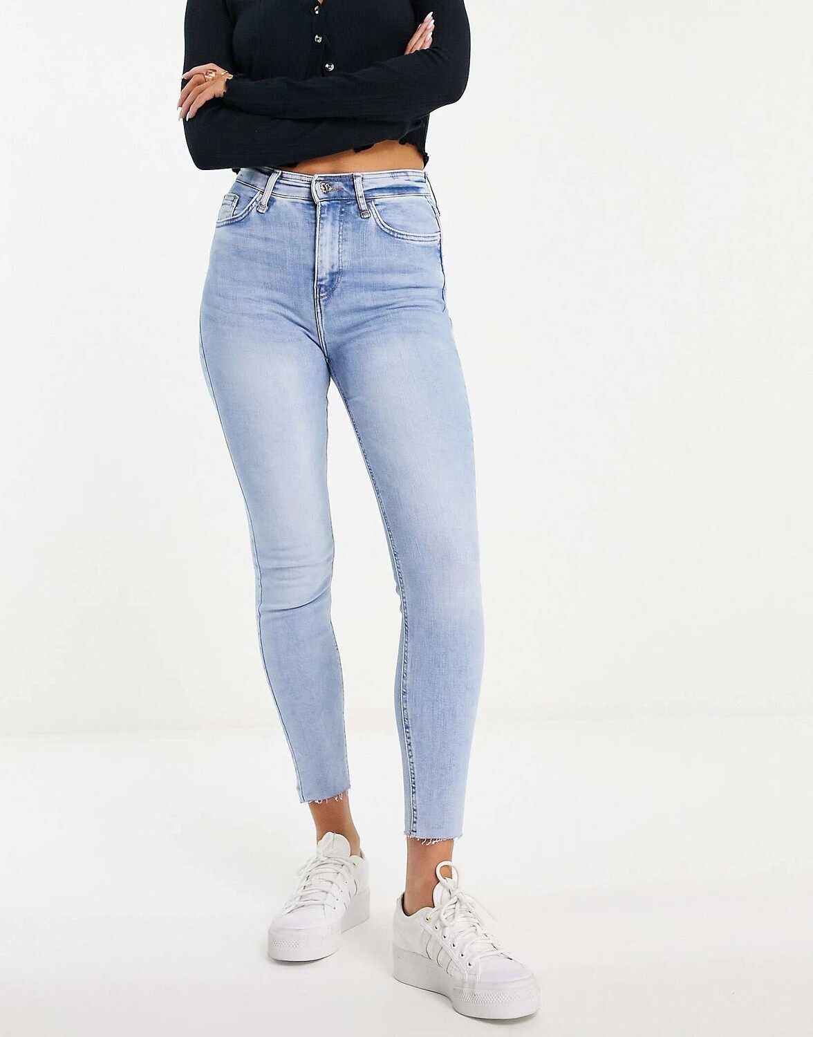 

Синие джинсы скинни с завышенной талией и необработанным краем River Island