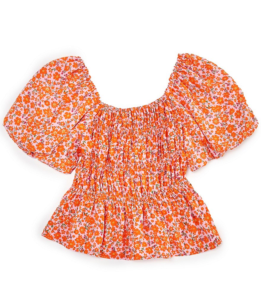 Топ с короткими рукавами и цветочным принтом Honey & Sparkle для больших девочек 7–16 лет, оранжевый