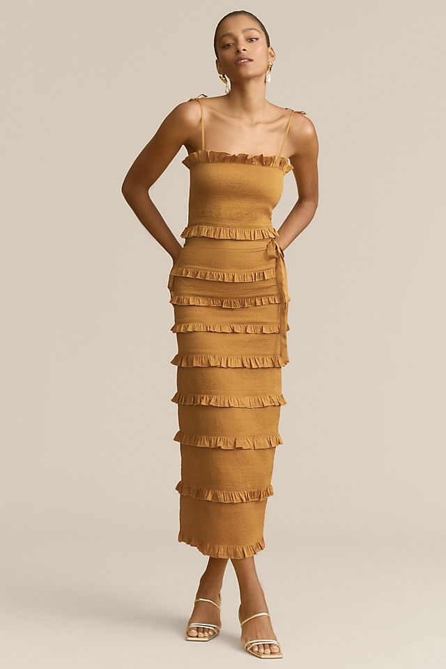Платье миди V. Chapman Lily со сборками и оборками, золотой цена и фото