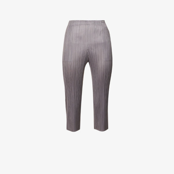 Укороченные трикотажные брюки прямого кроя со складками Pleats Please Issey Miyake, серый