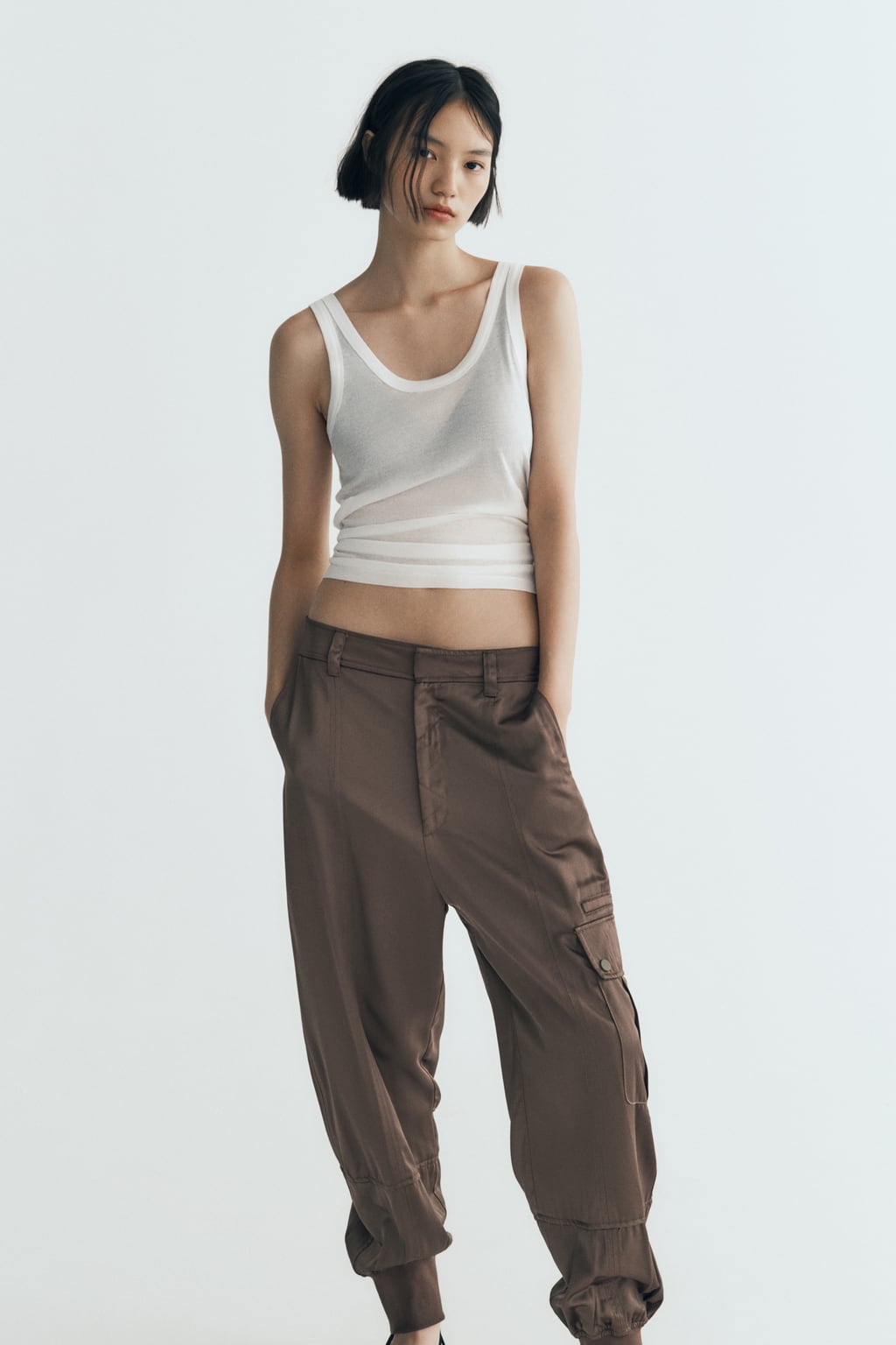

Атласные джоггеры ZARA, хаки