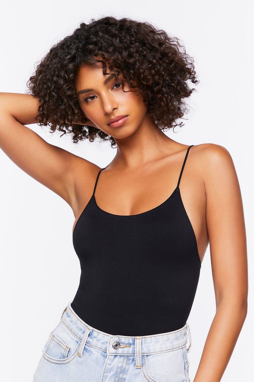 

Боди на бретельках с бесшовным вырезом Forever 21, черный