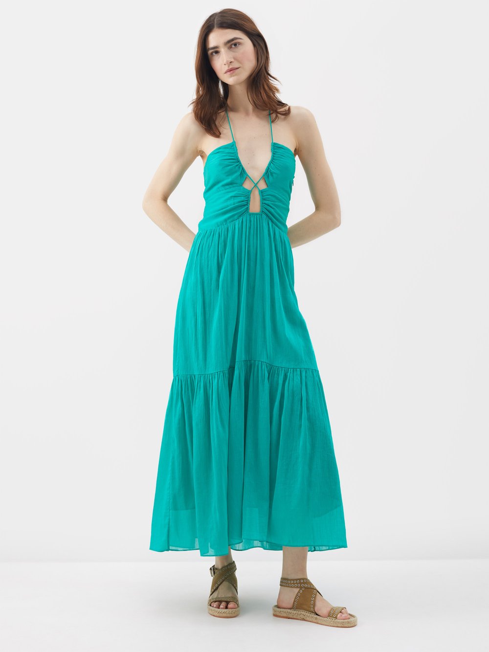 Платье birona из смесового хлопка с воротником-халтером Isabel Marant, зеленый