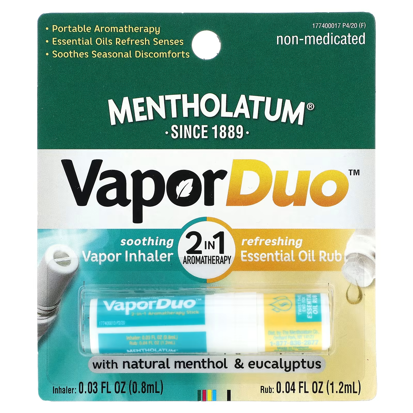 Средство для носа Mentholatum Vapor Duo ароматерапия 2в1 с натуральным ментолом и эвкалиптом