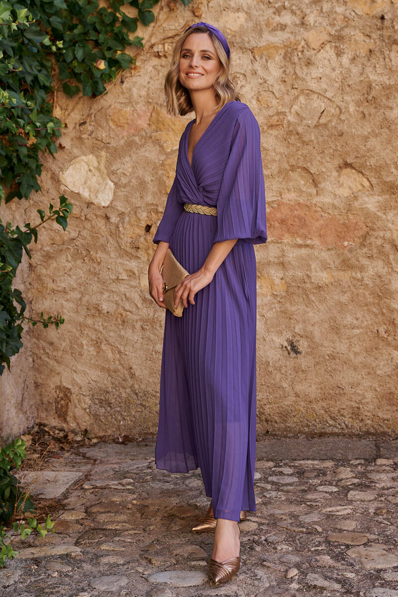 Пурпурное платье миди nashira Polín Et Moi, фиолетовый платье женское плиссированное в полоску с v образным вырезом и рукавами фонариками