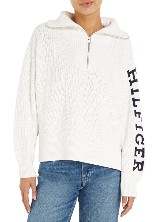 

Белый свитер с воротником-молнией и обычным принтом Tommy Hilfiger