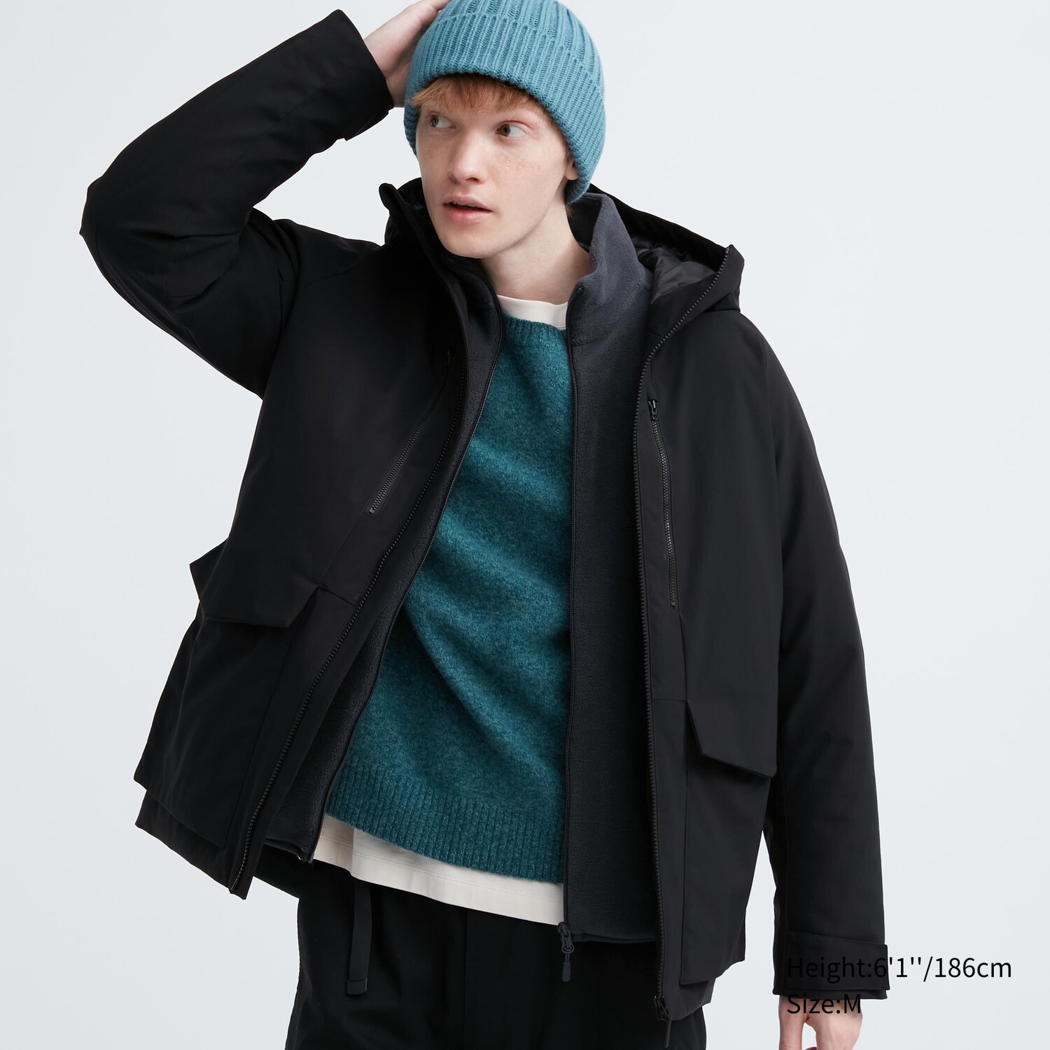 

3d гибридная парка с капюшоном из перо UNIQLO, черный