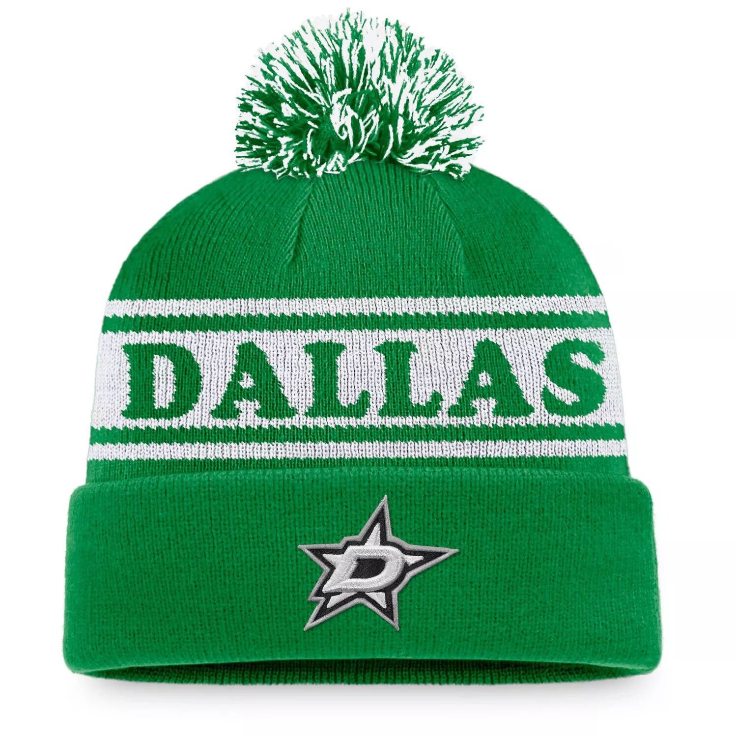 

Мужская вязаная шапка Fanatics Kelly Green Dallas Stars Vintage Sport Resort с манжетами и помпоном