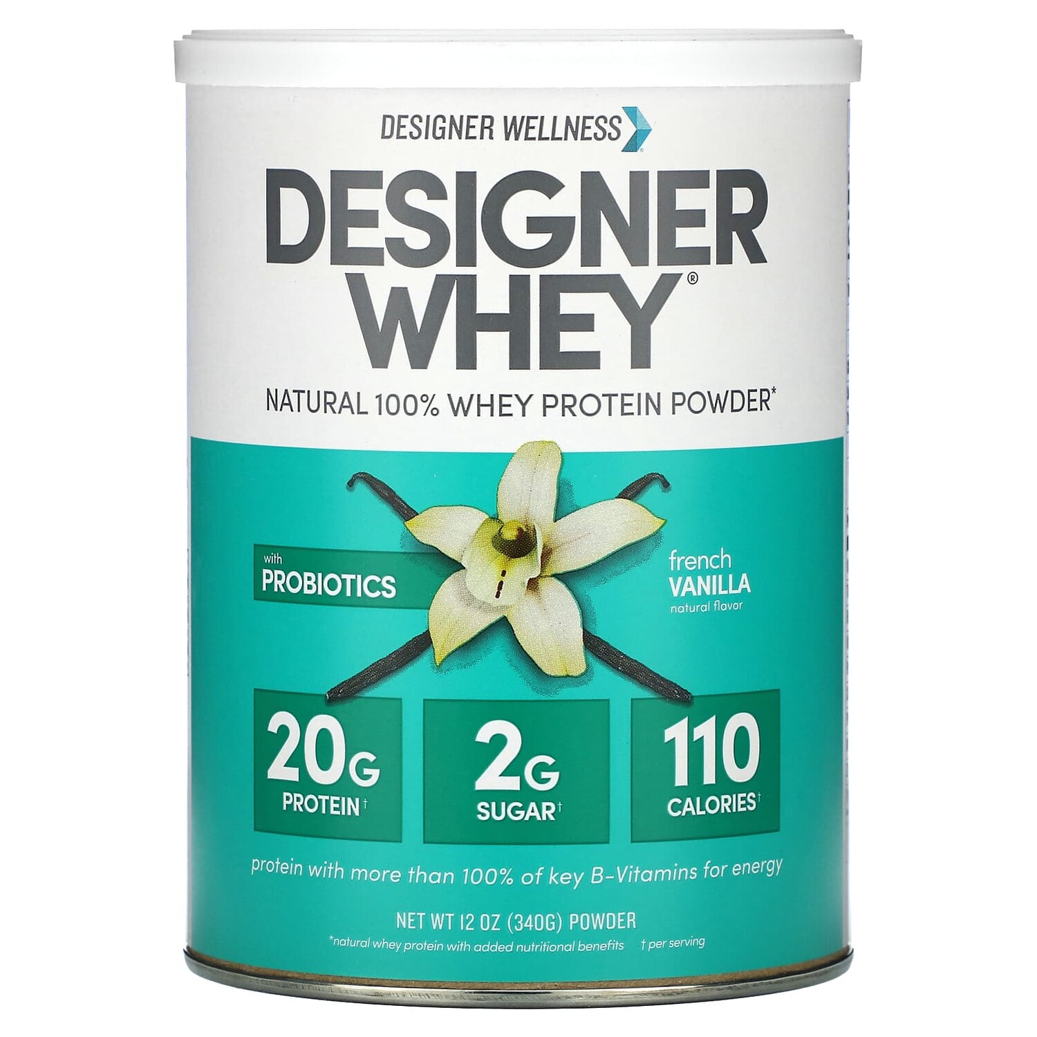 

Designer Whey, натуральный 100%-ный сывороточный белок, французская ваниль, 340 г, Designer Wellness