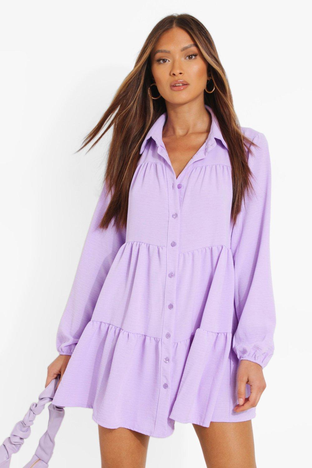 Многоярусное свободное платье-рубашка boohoo, фиолетовый