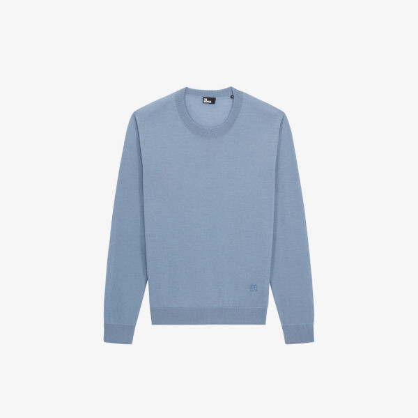 

Шерстяной джемпер с круглым вырезом и фирменной вышивкой The Kooples, синий