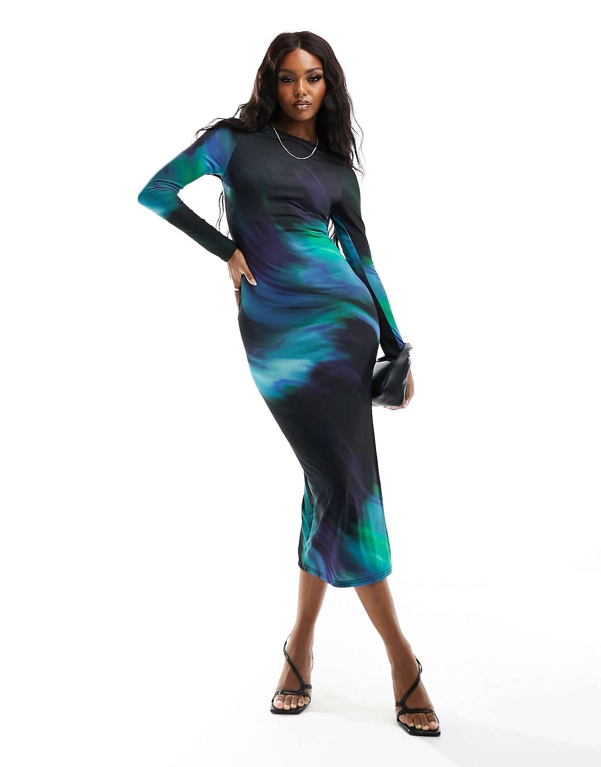 

Синее платье макси с длинными рукавами Miss Selfridge