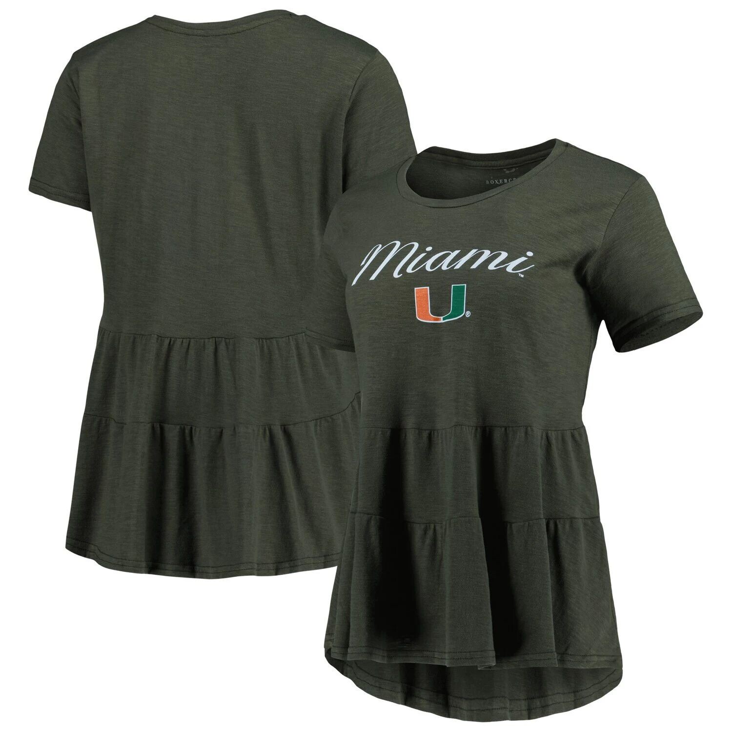 

Зеленая женская футболка Miami Hurricanes Willow с рюшами внизу
