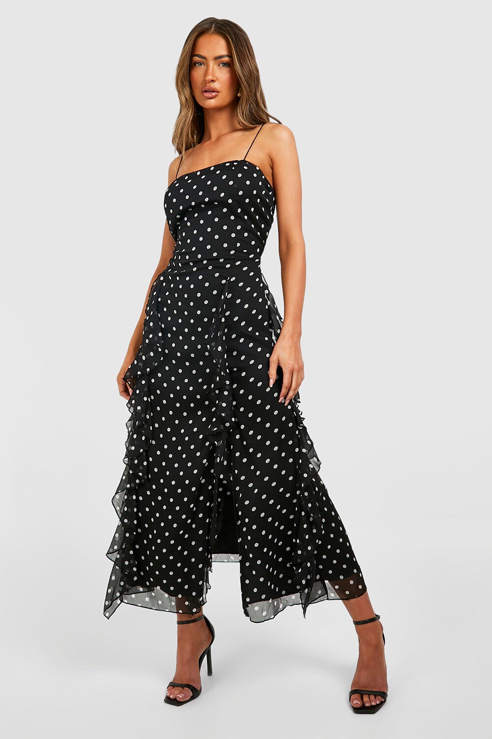 Платье мидакси в горошек boohoo, черный