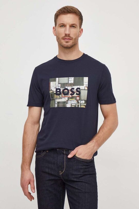 

Хлопковая футболка Boss Orange, темно-синий