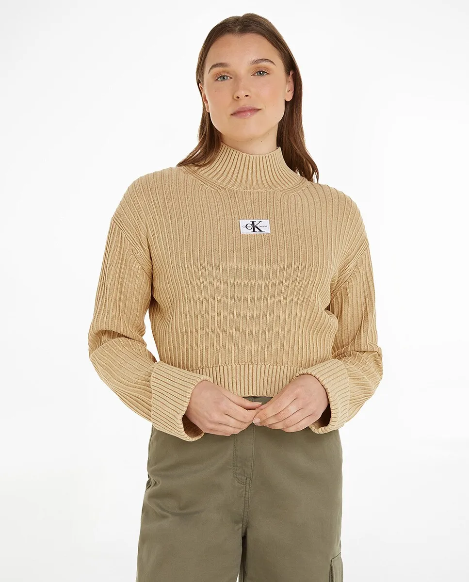 

Женский хлопковый свитер песочного цвета Calvin Klein Jeans, цвет Natural