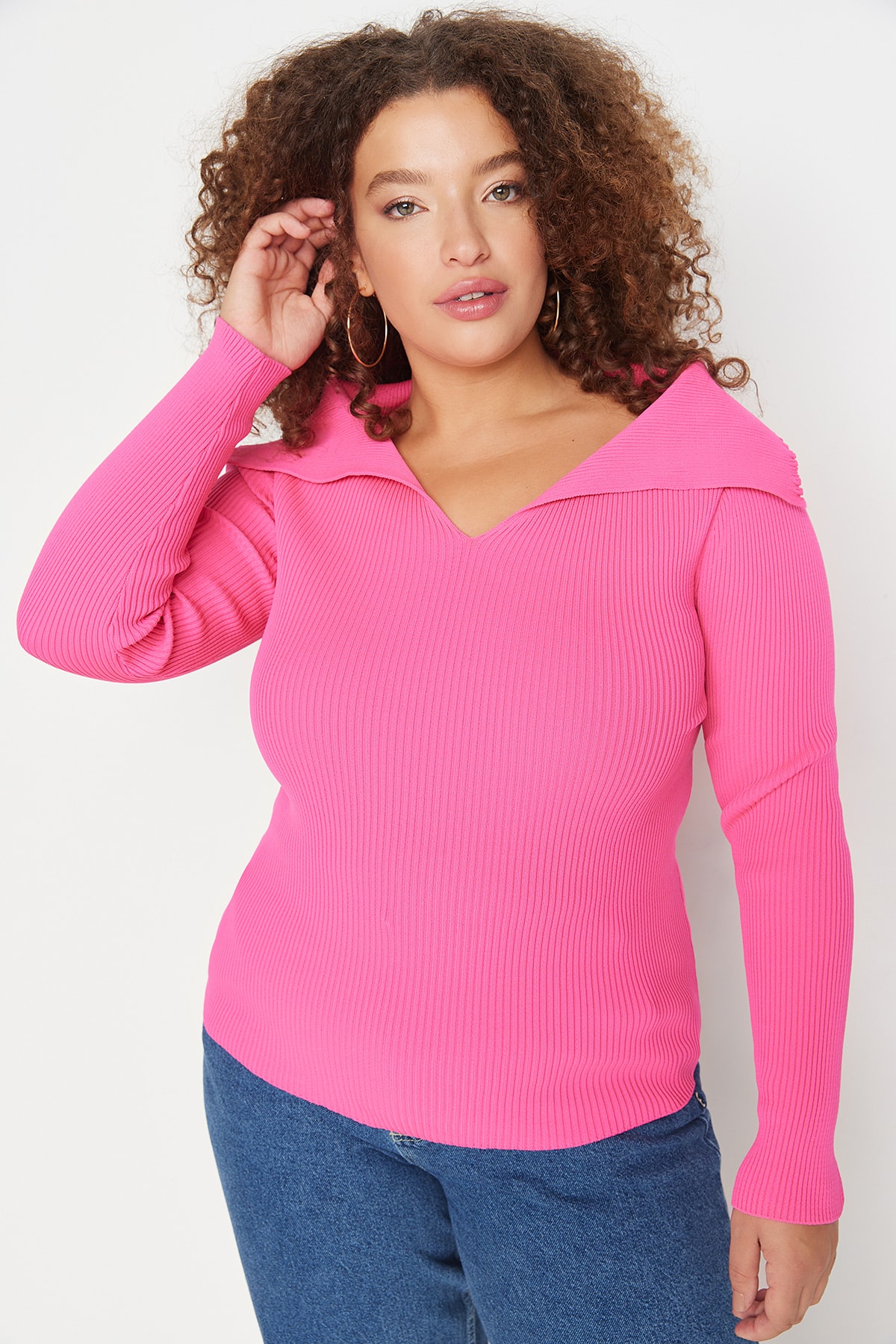 Трикотажная блузка цвета фуксии с вырезом «лодочка» Trendyol, розовый