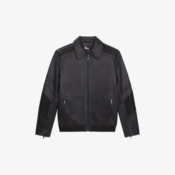 

Кожаная куртка классического кроя с ребристыми вставками The Kooples, черный