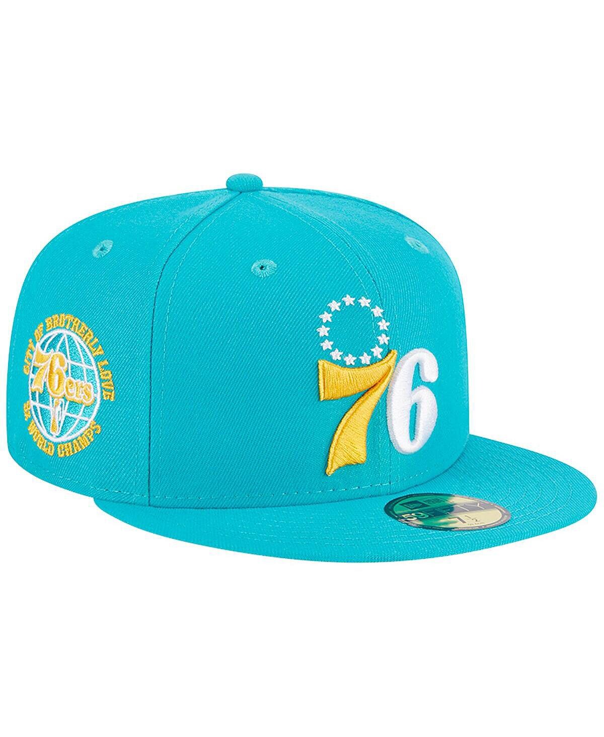 

Мужская бирюзовая желтая кепка Philadelphia 76ers 3-Time Champions Breeze Grilled Undervisor 59FIFTY. New Era