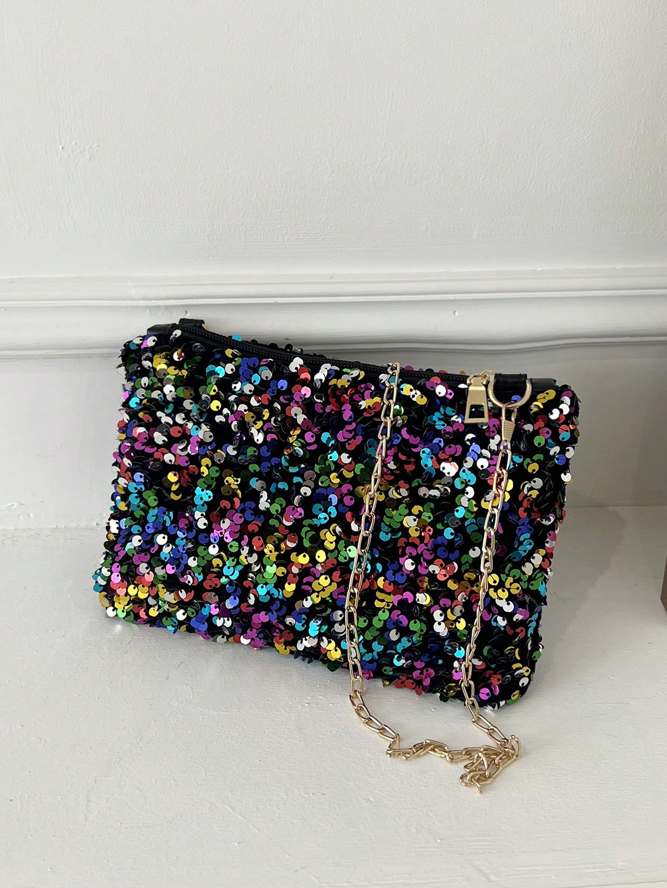Модная красочная прямоугольная женская сумка с блестками, многоцветный