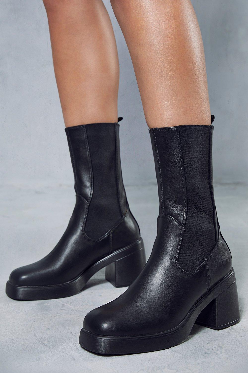 Кожаные ботинки с квадратным носком на блочном каблуке MISSPAP, черный кожаные ботинки с острым носком на блочном каблуке misspap черный